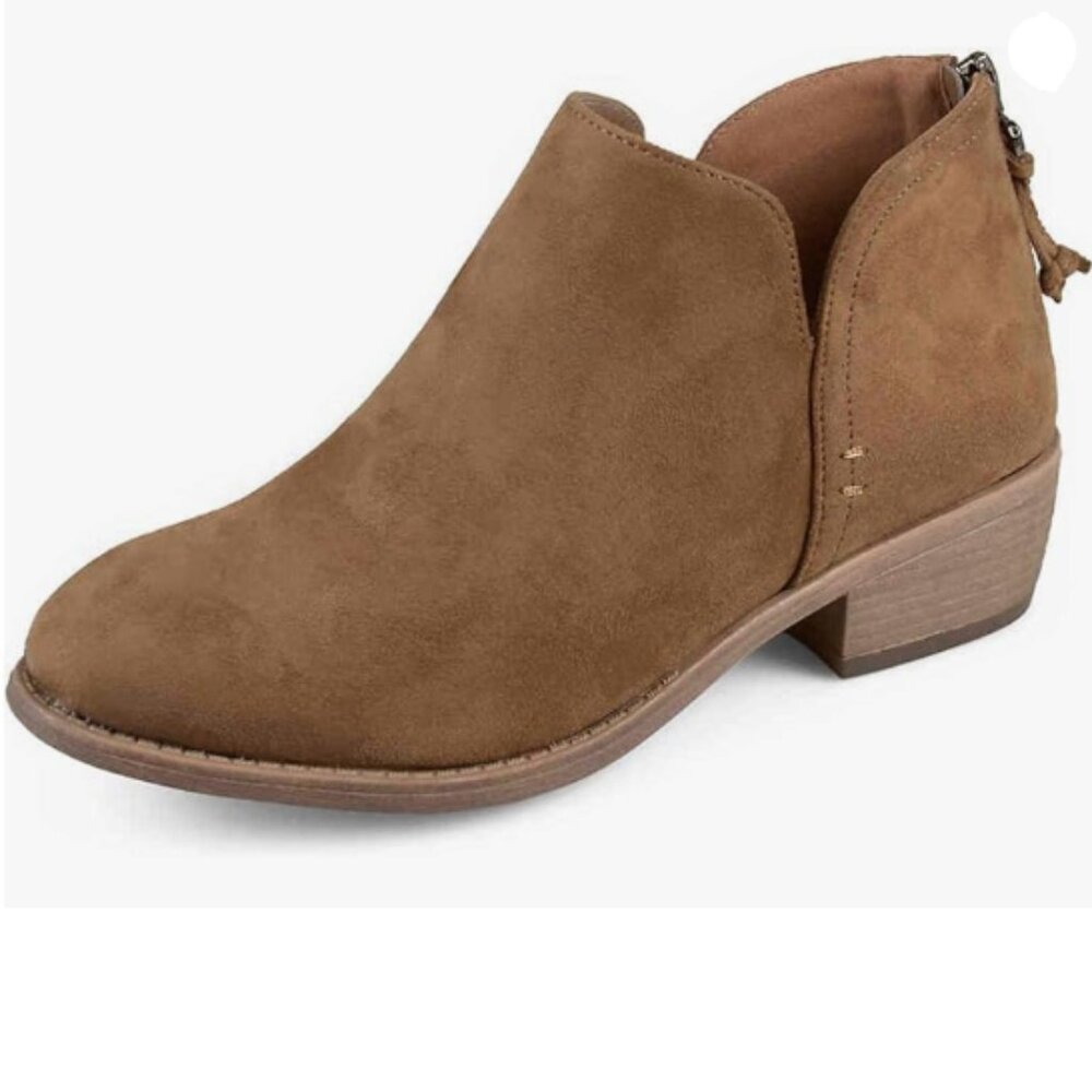 Brown Mid Heels Ankle Bootie Almond Toe Block Low Heel Pumps Classic V Cut Shoes